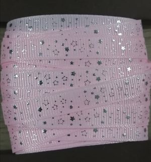 cpe-02 - Cinta Estrella Plateada Rosada 1 cm - 10 yardas