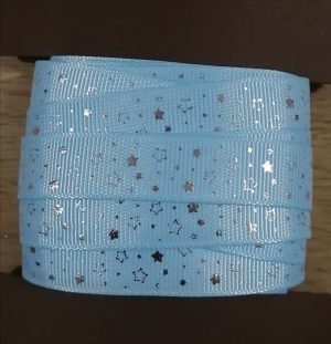 cpe-06 - Cinta Estrellas Plateada Celeste 1.5 cm - 10 yardas