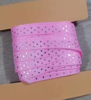 cpp-07 - Cinta Puntos Plateados Rosa Chicle 1cm - 10 yardas