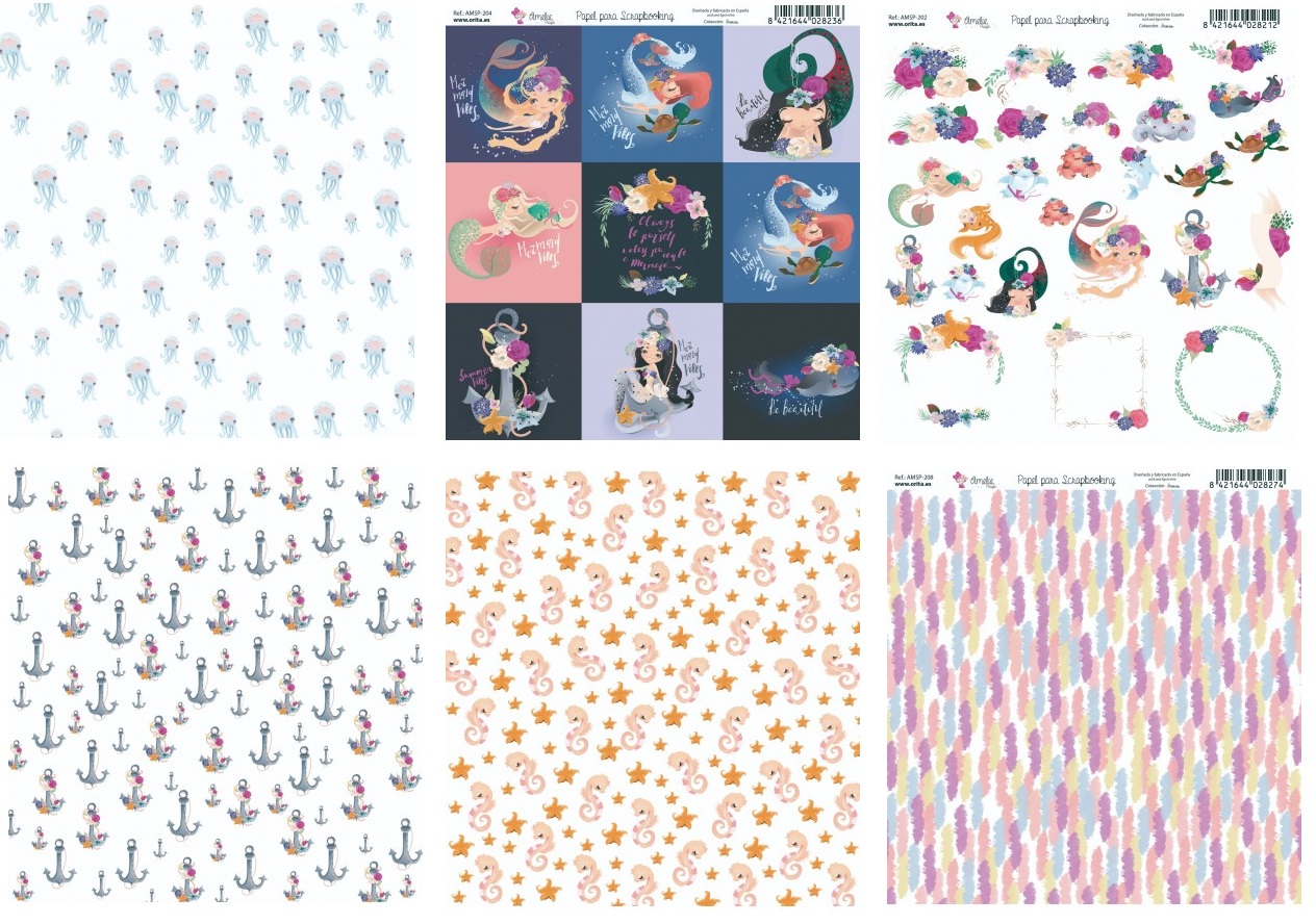 Kit-01033  Amelie - Sirenas (Set 8 Papeles) - Imagen 2