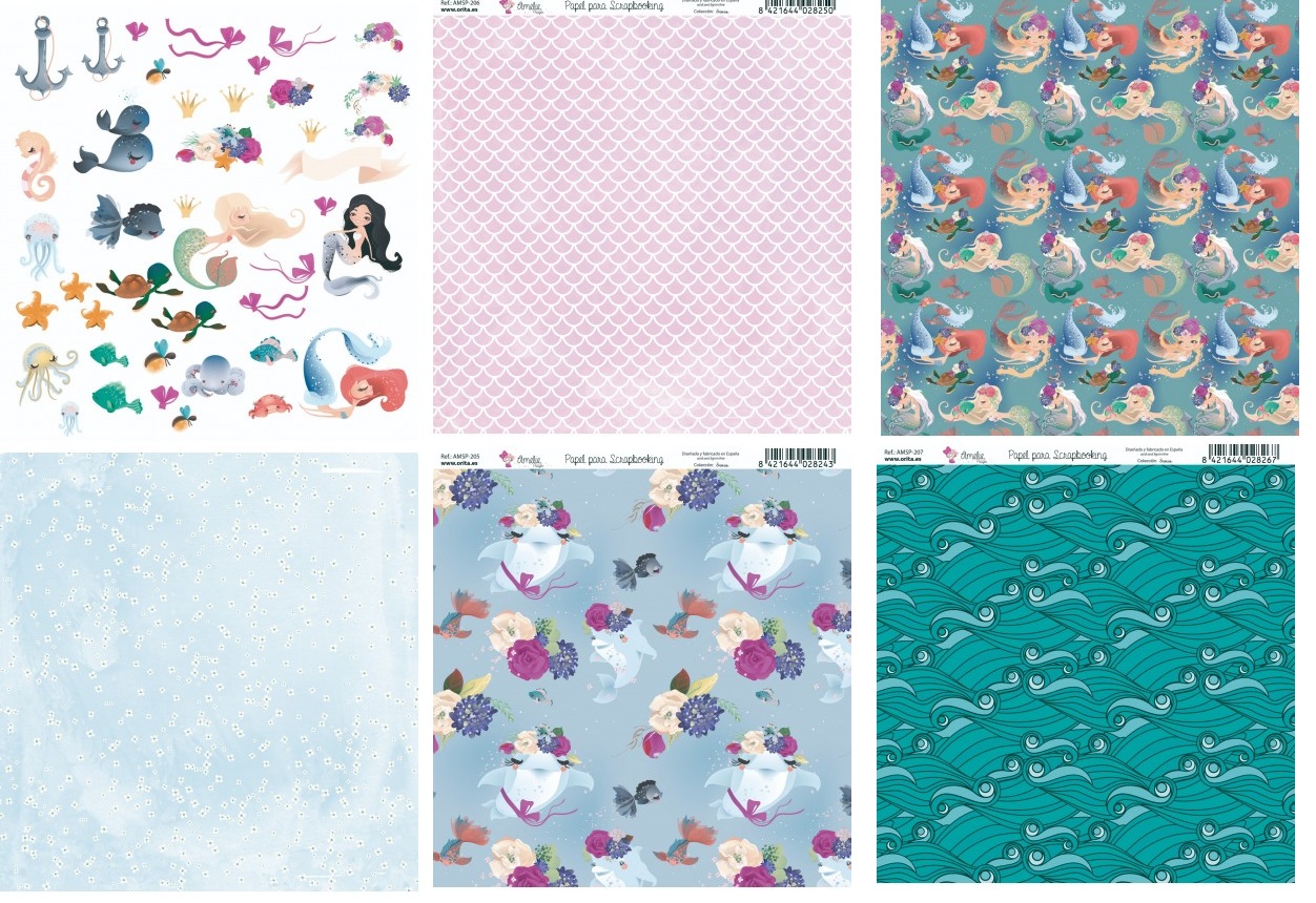 Kit-01033  Amelie - Sirenas (Set 8 Papeles) - Imagen 3