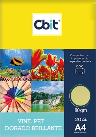VA4DOGLO - Vinil Adhesivo Pet A4 Dorado Brillante  Paq. (20h.)