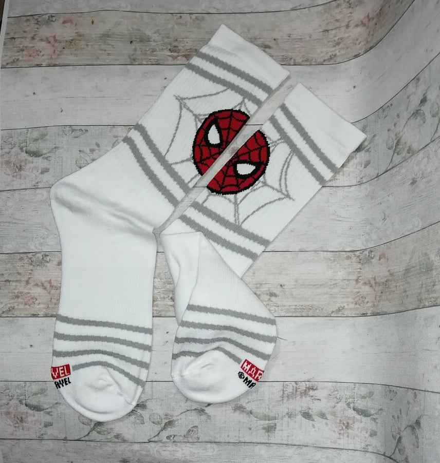 Spi-22 Spiderman - Blanca afelpada (planta de pie)  largas - Adulto