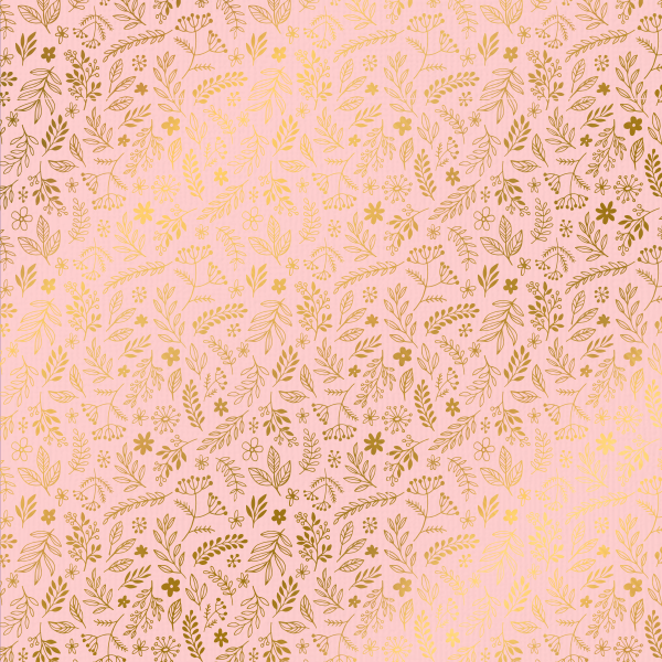 p-144-cf Cartulina Ramitas  Rosa foil Dorado - Papelmania