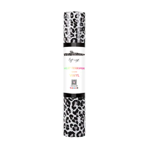 HTV-AnimalPrint-02 Leopardo blanco y negro Rollo de vinilo de transferencia de calor con estampado animal de 5 pies