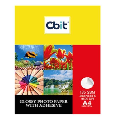 F130ADHA4 - Papel foto A4 Glossy con adhesivo PAQ. 20H. 135GSM