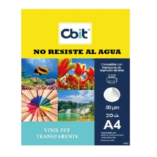 VA4TRA20h - Vinil adhesivo Pet A4 Transparente PAQ. 20H.