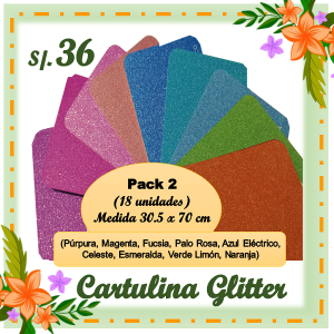PackGli-02 Pack de Cart. Glitter x 18 unid. de 230 GSM (30.5x70cm)