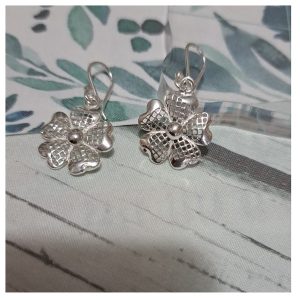 ag-flor01 Aretes largos flores 5 pétalos Plata 950