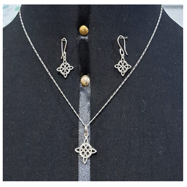 ag-pack05 Cadena + aretes y dije Nudo de Bruja Plata 950