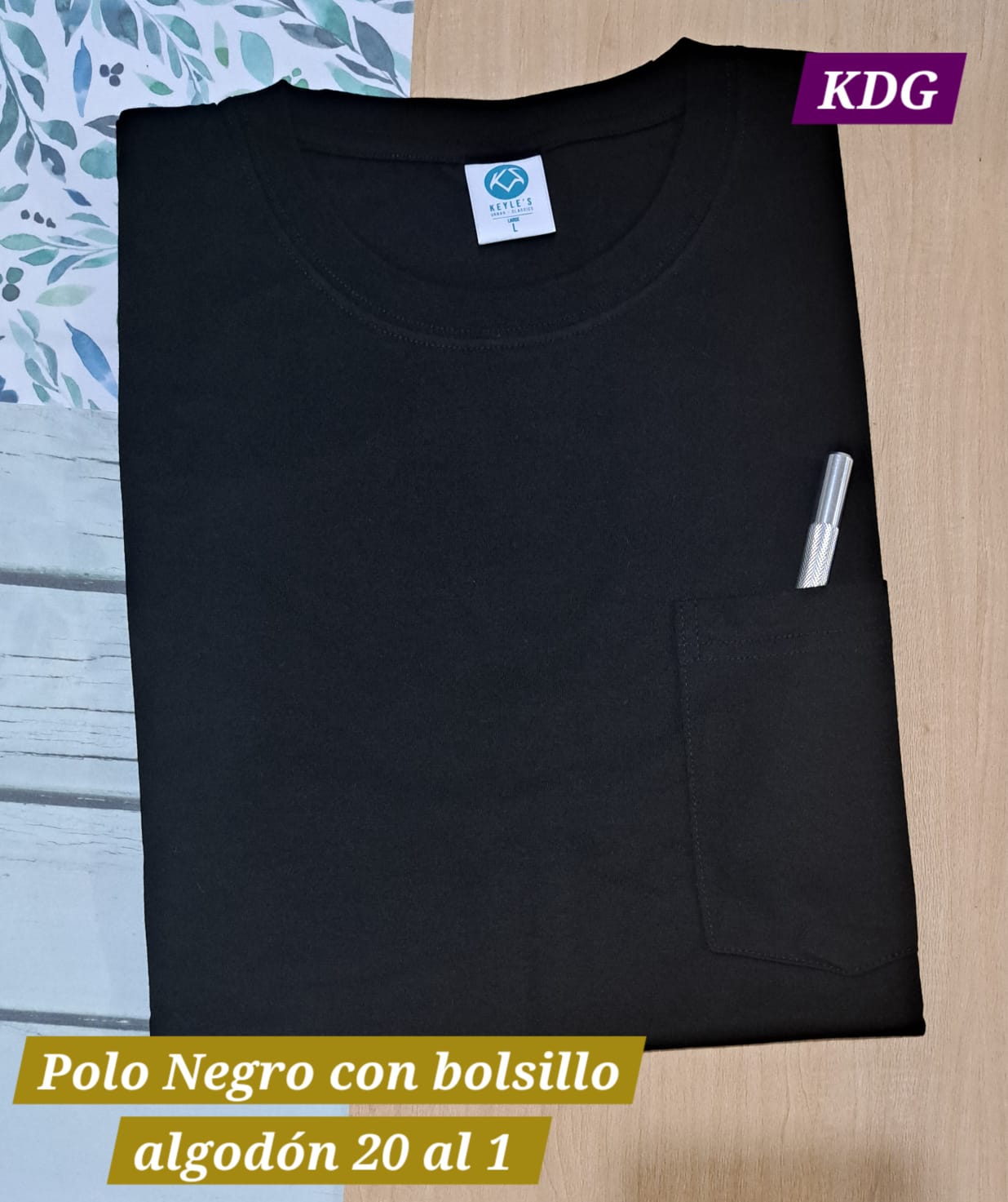 PMC-NE-20-CB-L	Polo Negro - con bolsillo -manga corta - cuello redondo - 20 al 1 talla L Corte Recto / Reactivo