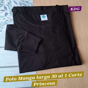 PML-PRINC-NE-30-L Polo Negro - manga Larga - cuello redondo - 30 al 1 - Talla L - Corte Princesaón 30/1 Reactivo - Corte Princesa