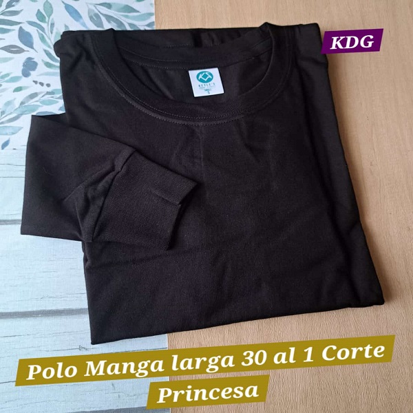 PML-PRINC-NE-30-L Polo Negro - manga Larga - cuello redondo - 30 al 1 - Talla L - Corte Princesaón 30/1 Reactivo - Corte Princesa