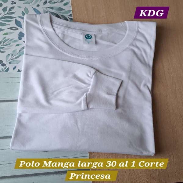 PML-PRINC-BL-30-L Polo Blanco - manga Larga - cuello redondo - 20 al 1 talla L Corte Princesa / Reactivo