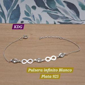PLT-343-A Pulsera infinito con piedritas blancas Plata 925 18cm +2cm