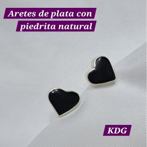 ag-api-ne-01 Arete piedra Negra Corazón - plata 950
