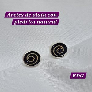 ag-aes-ne-01 Arete Circular con espiral negro brillitos - plata 950