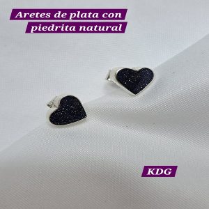 ag-api-ne-02	Arete piedra Negra brillitos Corazón - plata 950