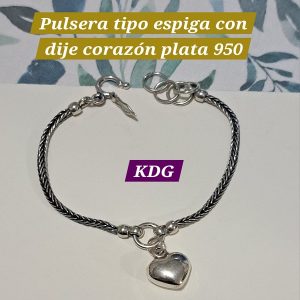 ag-pul-05 Pulsera Entorchada con dije Corazón - plata 950