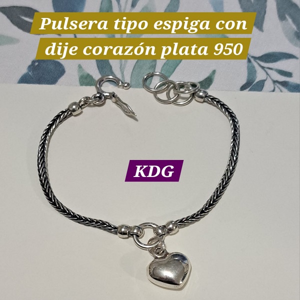 ag-pul-05 Pulsera Entorchada con dije Corazón - plata 950