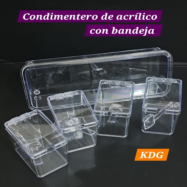 ls-357 Set de 4 Condimentero Acrílico mas base - envases de 5x6.5x7cm c/u