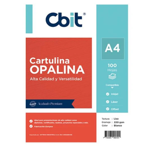 A4OPALIS220WH100 Opalina lisa de 220gr CBIT A4 Blanco - Por 100 unidades