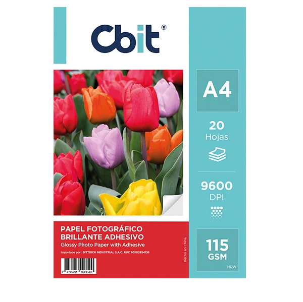 FOTO115ADHA4 Papel Foto de 115GSM A4 Glossy con Adhesivo - paquete de 20 hojas
