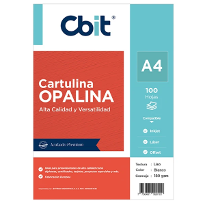 A4OPALIS180WH100 Opalina lisa de 180gr CBIT A4 Blanco - Por 100 unidades